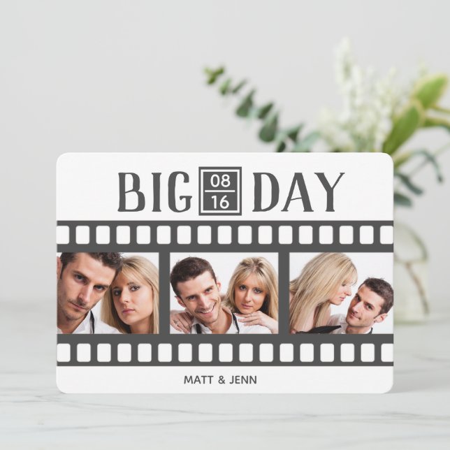 Wedding Add 3 Photos Fun Film Flat Invitation Card (Standing Front)
