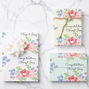 Wedding Add Names Fruit & Flowers Watercolor 3 Wrapping Paper Sheet