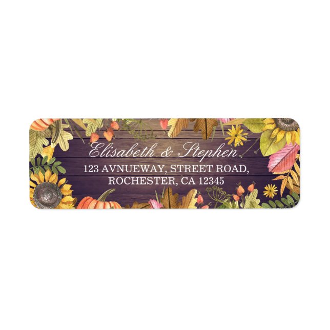 Wedding Address Autumn Maple Leaves Pumpkins Wood (Front)
