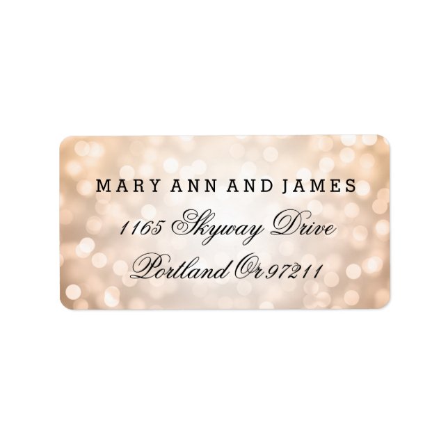 Wedding Address Copper Glitter Lights Label (Front)