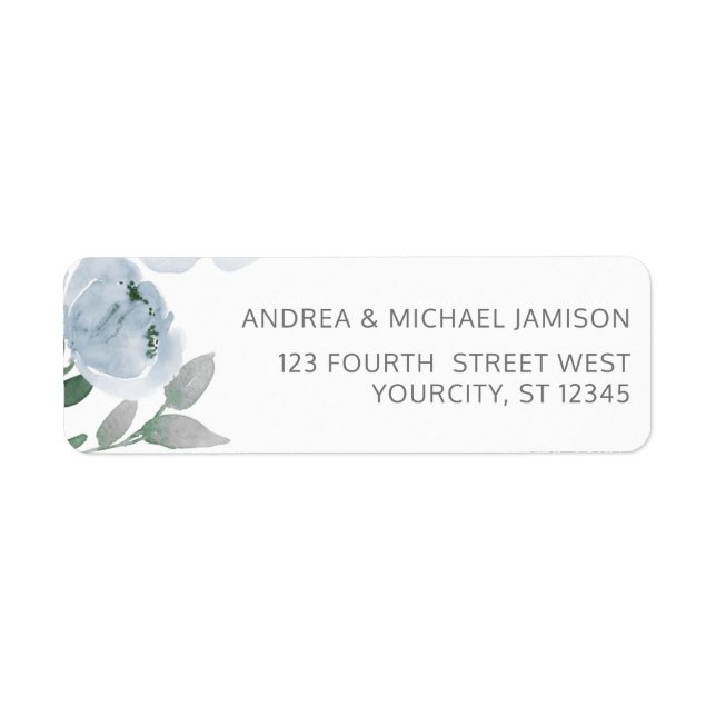 Wedding Address Dusty Blue Grey Watercolor Floral (Front)