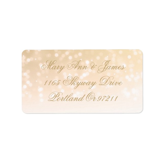 Wedding Address Gold Bokeh Sparkle Lights Label (Front)