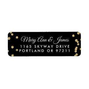 Wedding Address Gold Faux Glitter Confetti Black