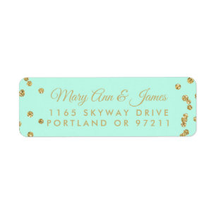 Wedding Address Gold Faux Glitter Confetti Mint
