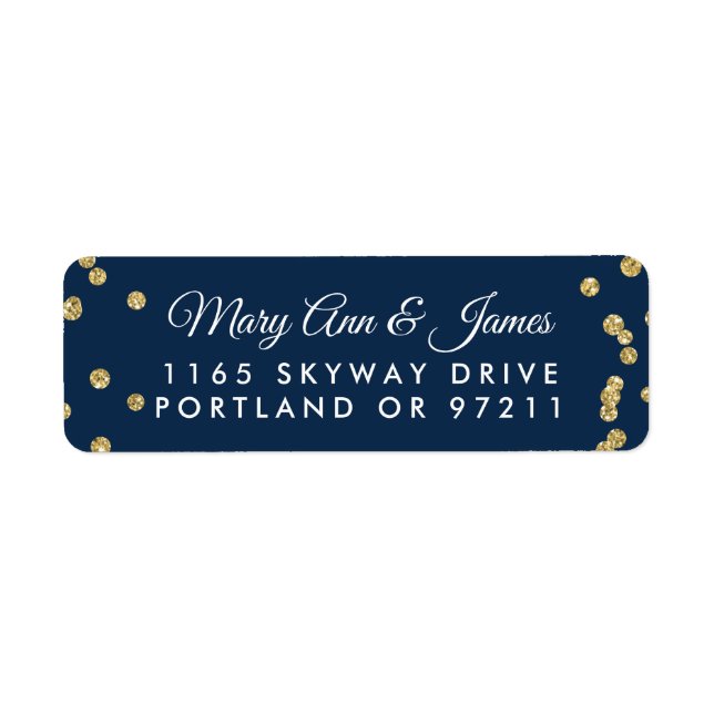 Wedding Address Gold Faux Glitter Confetti Navy (Front)