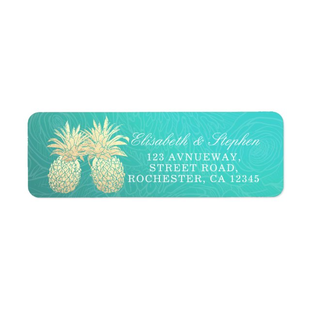 Wedding Address Golden Pineapple Couple Teal Roses (Front)