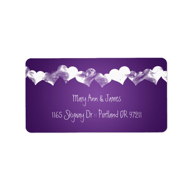 Wedding Address Grunge Hearts Purple Label (Front)