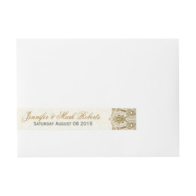 Wedding Address Label Gold Lace 2 Beige Damasks (Front)