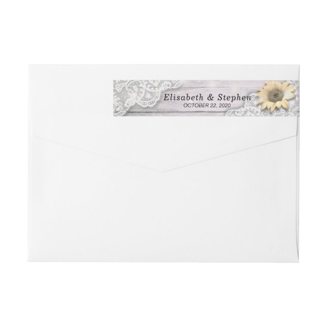 Wedding Address Label Lace Sunflower Wood Lights (Back)