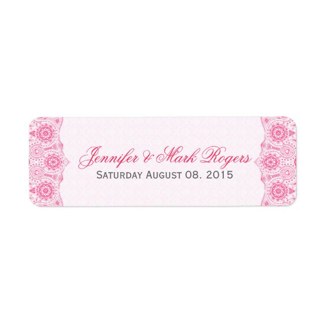Wedding Address Label Pink Lace & Damasks Back (Front)