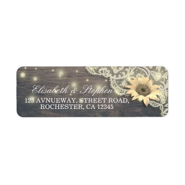 Wedding Address Lace Sunflower Rustic Wood Lights (Front)