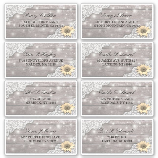 Wedding Address Lace Sunflower Wood String Lights (Front)