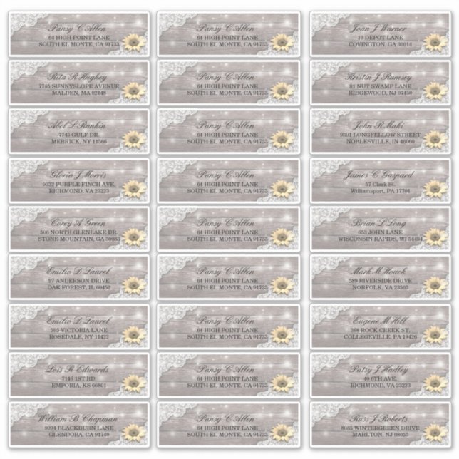 Wedding Address Lace Sunflower Wood String Lights (Front)