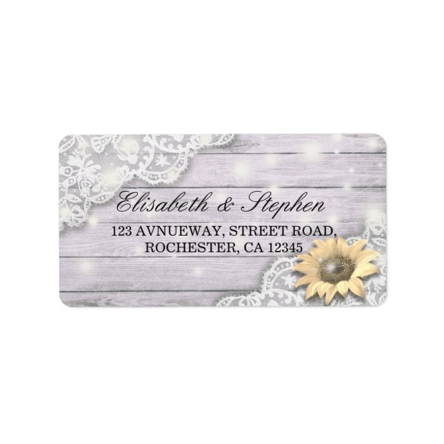 Wedding Address Lace Sunflower Wood String Lights Label (Front)