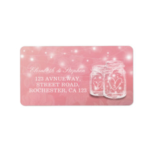 Wedding Address Mason Jar String Light Pink Floral Label