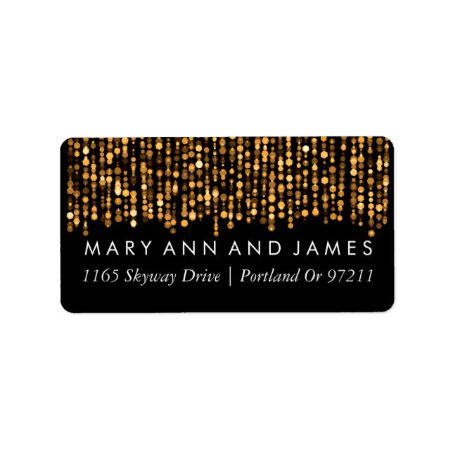 Wedding Address Modern Gold Lights Label (Front)