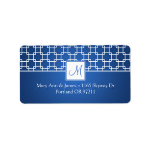 Wedding Address Monogram Trellis Pattern Blue Label