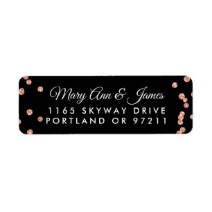 Wedding Address Rose Gold Glitter Confetti Black