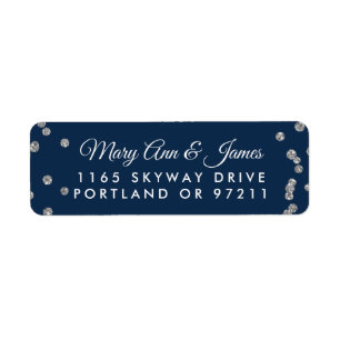 Wedding Address Silver Faux Glitter Confetti Navy