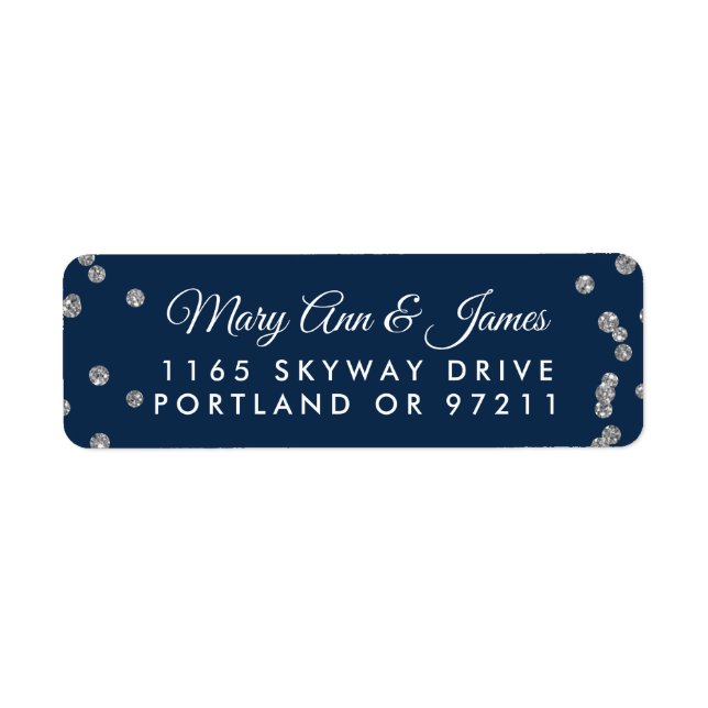 Wedding Address Silver Faux Glitter Confetti Navy (Front)