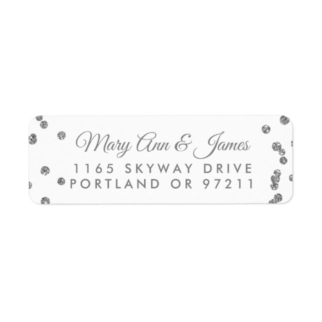 Wedding Address Silver Faux Glitter Confetti White (Front)