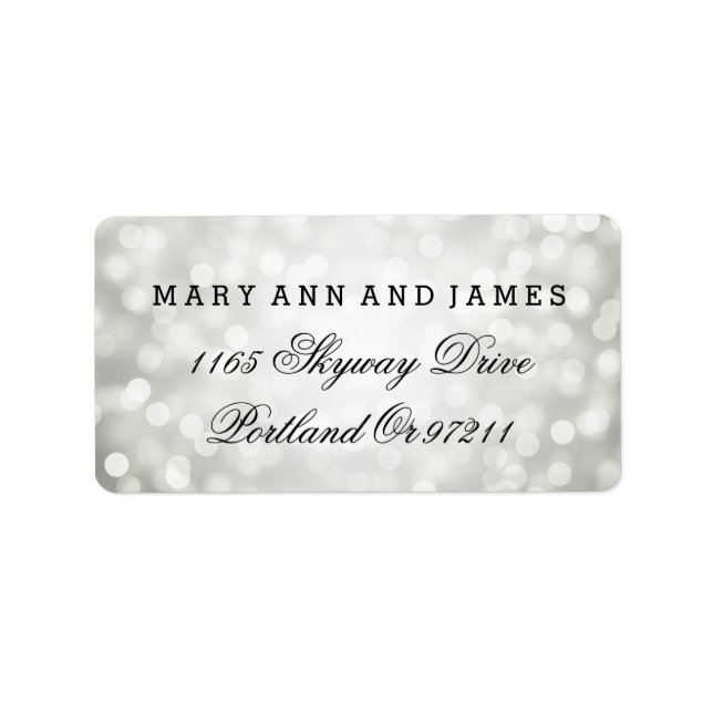 Wedding Address Silver Glitter Lights Label (Front)