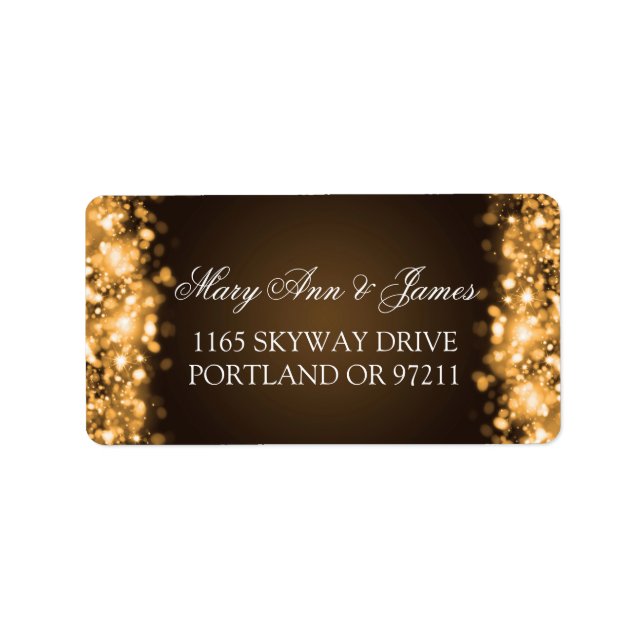 Wedding Address Sparkling Lights Gold Label (Front)