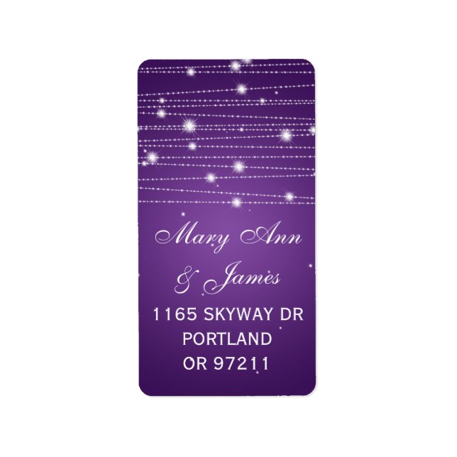 Wedding Address Sparkling Lines Purple Label (Front)