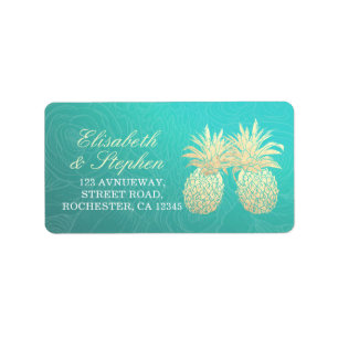 Wedding Address Vintage Gold Foil Pineapple Couple Label
