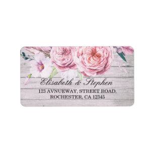 Wedding Address Watercolor Boho Floral Rustic Wood Label