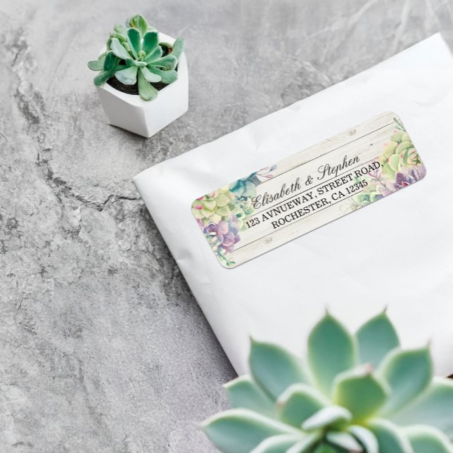 Wedding Address Watercolor Succulents Rustic Wood (Creator Uploaded)