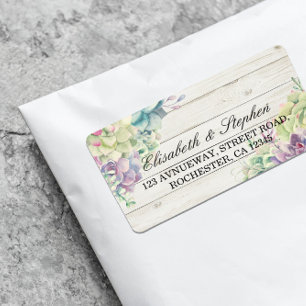 Wedding Address Watercolor Succulents Rustic Wood Label