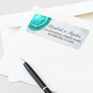 Wedding Address Watercolor Teal & Gold Agate Geode