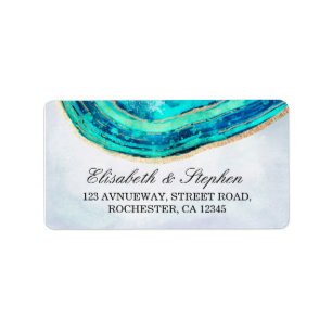 Wedding Address Watercolor Teal & Gold Agate Geode Label