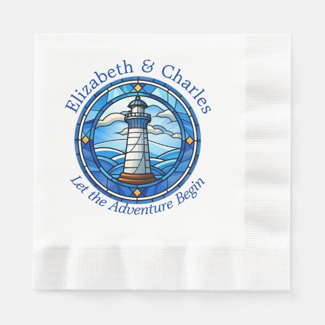 Wedding Adventure Lighthouse Sailing Nautical Napkin (Front)
