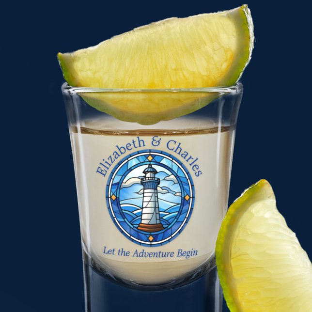 Wedding Adventure Lighthouse Sailing Nautical Shot Glass (Wedding Favor Lighthouse Nautical Shot Glass)
