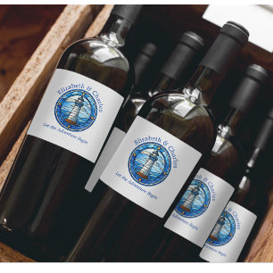 Wedding Adventure Lighthouse Sailing Nautical Wine Label