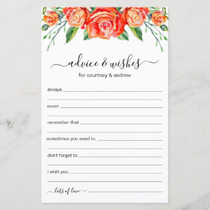 Wedding Advice and Wishes Coral Floral