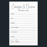 Wedding Advice and Wishes Spanish<br><div class="desc">These simple, black and white, modern, minimal, handwritten script Spanish Advice & Wishes/Consejos y Deseos sheets are perfect to have bridal shower, rehearsal dinner or wedding guests fill out for the happy couple. People will love having the prompts - they make it so easy to leave loving words of advice...</div>