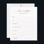 Wedding Advice and Wishes Terracotta<br><div class="desc">These simple, terracotta and white, modern, minimal, handwritten script Advice & Wishes sheets are perfect to have bridal shower, rehearsal dinner or wedding guests fill out for the happy couple. People will love having the prompts - they make it so easy to leave loving words of advice and well wishes....</div>
