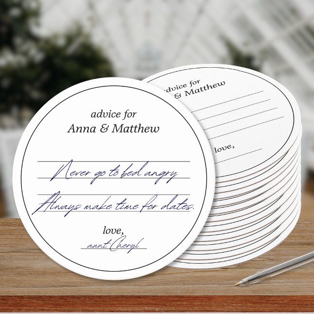 Wedding Advice Cards | Modern Minimalist Elegant Round Paper Coaster (Advice for newlyweds, unique wedding decor, words of wisdom)