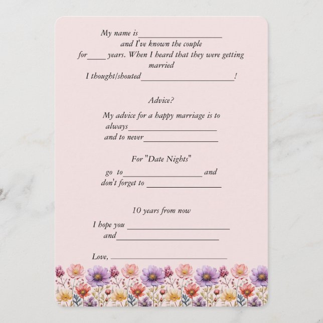Wedding Advice Spring Flowers Pink Purple Yellow   (Back)