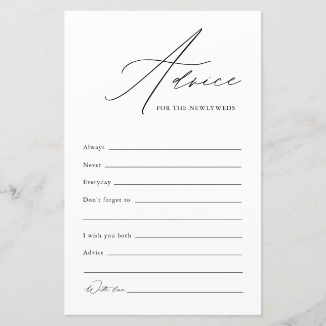 Wedding Advice & Wishes Card For Newlyweds Couple (Front)