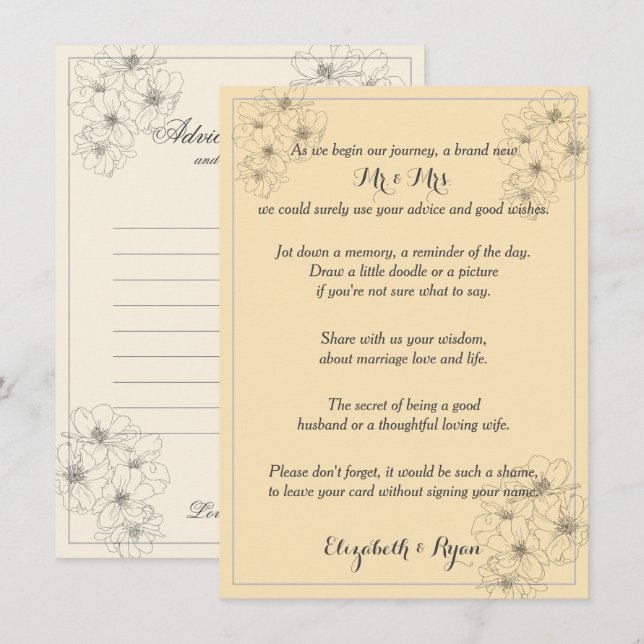 Wedding Advice Wishes Love and Life Advice Card (Front/Back)