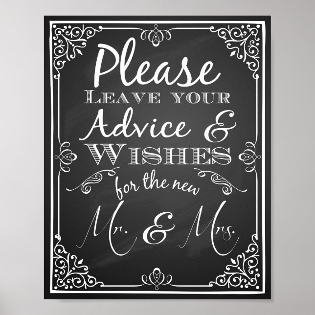 Wedding Advice Wishes Sign Chalkboard Custom (Front)
