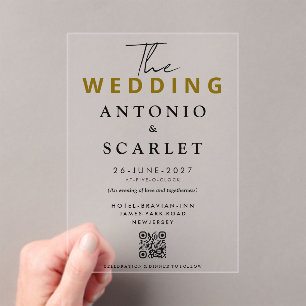 Wedding Aesthetic QR Code Elegant And minimalist Acrylic Invitations