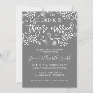 Wedding After Party Invite Grey Floral Announcment