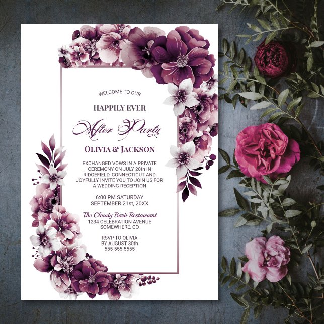 Wedding After Party Pink Plum Floral Reception Invitation (Creator Uploaded)