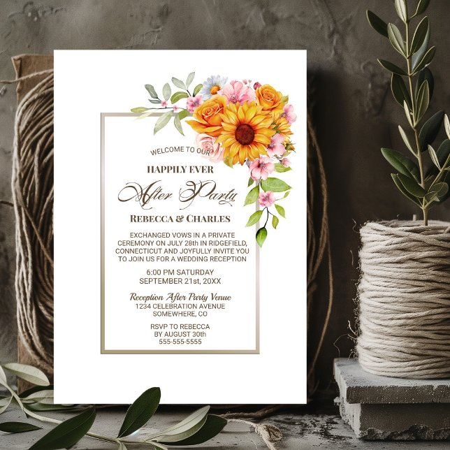 Wedding After Party Sunflower Pink Reception Invitation (Creator Uploaded)