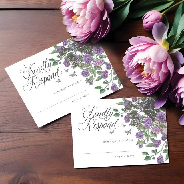 Wedding Alice In Wonderland Cheshire Cat & Florals RSVP Card (Wedding Alice In Wonderland Cheshire Cat & Florals RSVP Card)